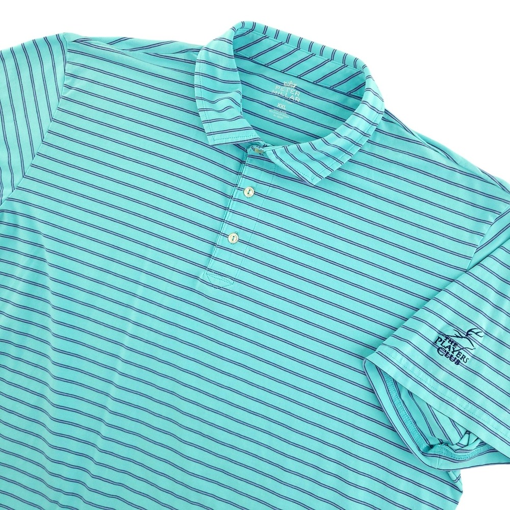 Peter Millar Seaside Wash Polo Shirt Mens 2XL Blue Stripe Players Club Golf Top